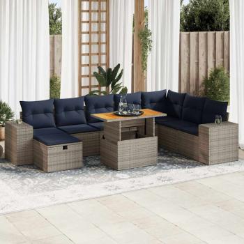 ARDEBO.de - 9-tlg. Garten-Sofagarnitur mit Kissen Grau Poly Rattan Akazie