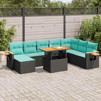 ARDEBO.de - 10-tlg. Garten-Sofagarnitur mit Kissen Schwarz Poly Rattan