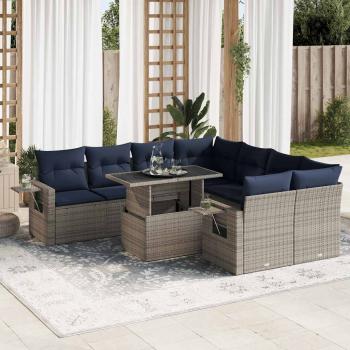 ARDEBO.de - 9-tlg. Garten-Sofagarnitur mit Kissen Grau Poly Rattan