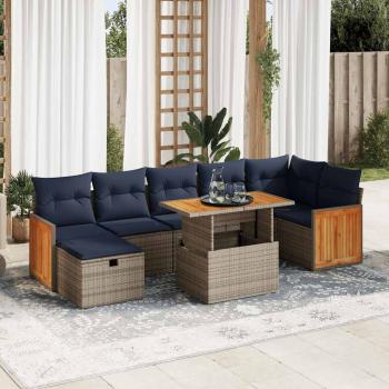 ARDEBO.de - 8-tlg. Garten-Sofagarnitur mit Kissen Grau Poly Rattan Akazie