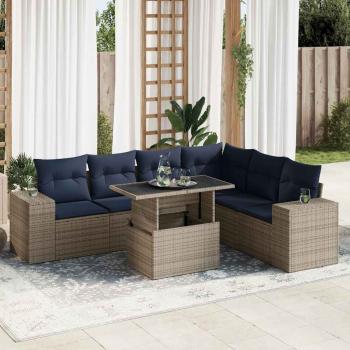 ARDEBO.de - 7-tlg. Garten-Sofagarnitur mit Kissen Grau Poly Rattan Akazie