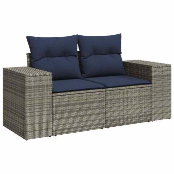 7-tlg. Garten-Sofagarnitur mit Kissen Grau Poly Rattan Akazie