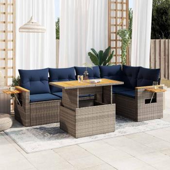 ARDEBO.de - 6-tlg. Garten-Sofagarnitur mit Kissen Grau Poly Rattan Akazie