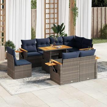 ARDEBO.de - 9-tlg. Garten-Sofagarnitur mit Kissen Grau Poly Rattan Akazie