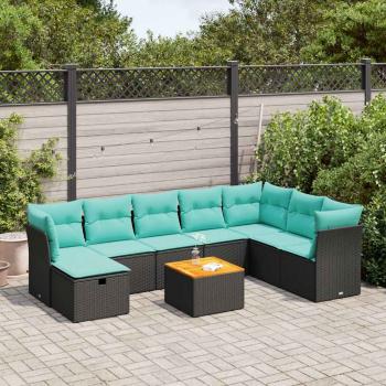 ARDEBO.de - 9-tlg. Garten-Sofagarnitur mit Kissen Schwarz Poly Rattan