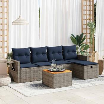 ARDEBO.de - 6-tlg. Garten-Sofagarnitur mit Kissen Grau Poly Rattan