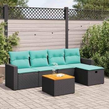ARDEBO.de - 6-tlg. Garten-Sofagarnitur mit Kissen Schwarz Poly Rattan