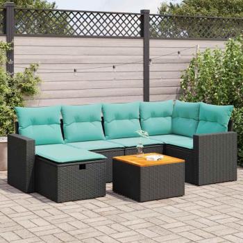 ARDEBO.de - 7-tlg. Garten-Sofagarnitur mit Kissen Schwarz Poly Rattan