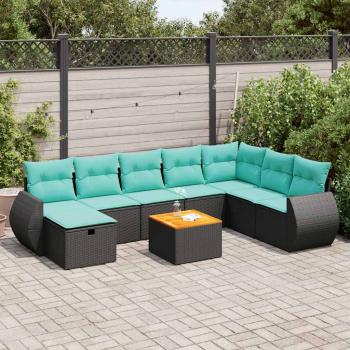 ARDEBO.de - 9-tlg. Garten-Sofagarnitur mit Kissen Schwarz Poly Rattan