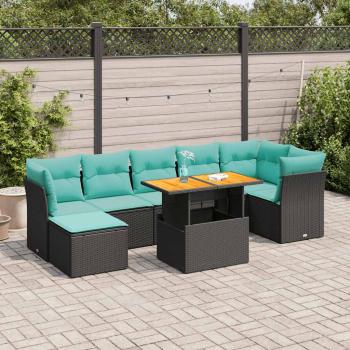 ARDEBO.de - 8-tlg. Garten-Sofagarnitur mit Kissen Schwarz Poly Rattan