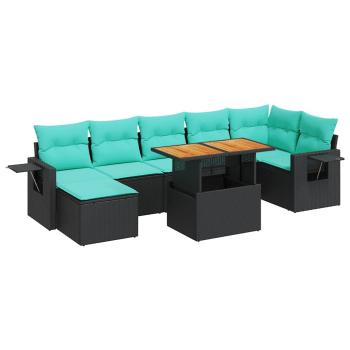 8-tlg. Garten-Sofagarnitur mit Kissen Schwarz Poly Rattan