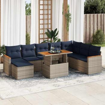 ARDEBO.de - 9-tlg. Garten-Sofagarnitur mit Kissen Grau Poly Rattan