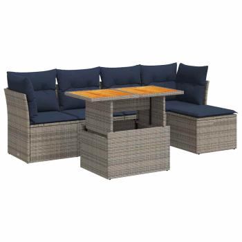 6-tlg. Garten-Sofagarnitur mit Kissen Grau Poly Rattan