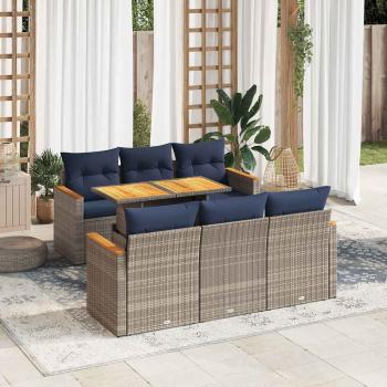 ARDEBO.de - 7-tlg. Garten-Sofagarnitur mit Kissen Grau Poly Rattan