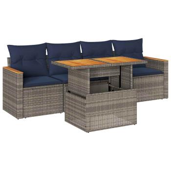 5-tlg. Garten-Sofagarnitur mit Kissen Grau Poly Rattan