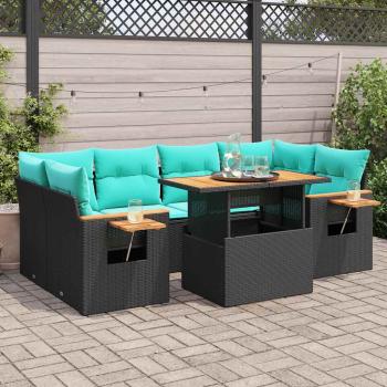 ARDEBO.de - 7-tlg. Garten-Sofagarnitur mit Kissen Schwarz Poly Rattan