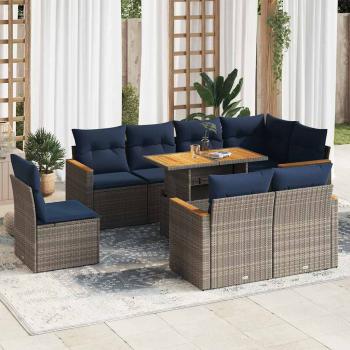 ARDEBO.de - 9-tlg. Garten-Sofagarnitur mit Kissen Grau Poly Rattan