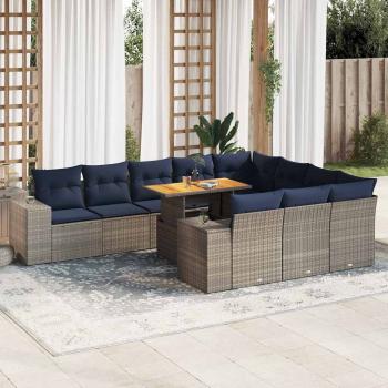 ARDEBO.de - 11-tlg. Garten-Sofagarnitur mit Kissen Grau Poly Rattan