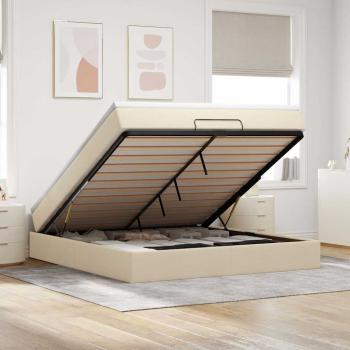 ARDEBO.de - Ottoman-Bett mit Matratze Creme 180x200 cm Stoff