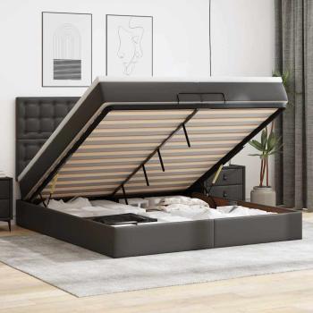 ARDEBO.de - Ottoman-Bett mit Matratzen & LEDs Schwarz 200x200 cm Kunstleder