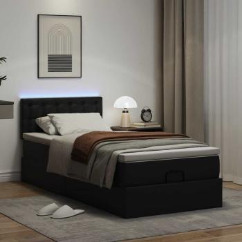 Ottoman-Bett mit Matratzen & LEDs Schwarz 90x190 cm Kunstleder