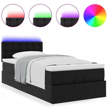 Ottoman-Bett mit Matratzen & LEDs Schwarz 90x190 cm Kunstleder