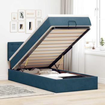 ARDEBO.de - Ottomane Bett mit Matratze & LEDs Dunkelblau 80x200 cm Samt