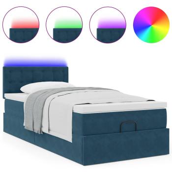 Ottomane Bett mit Matratze & LEDs Dunkelblau 80x200 cm Samt