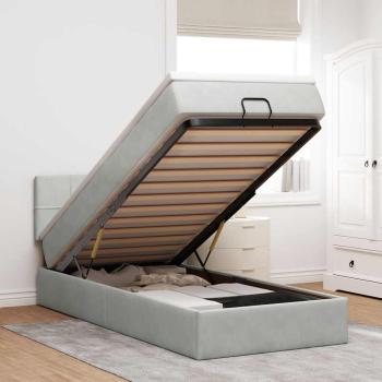 ARDEBO.de - Ottoman-Bett mit Matratze & LEDs Hellgrau 90x190 cm Samt