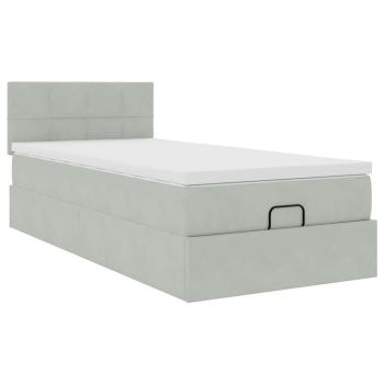 Ottoman-Bett mit Matratze & LEDs Hellgrau 90x190 cm Samt