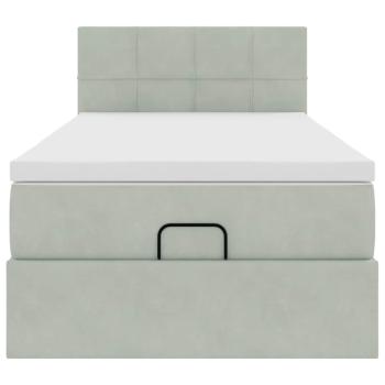 Ottoman-Bett mit Matratze & LEDs Hellgrau 90x190 cm Samt