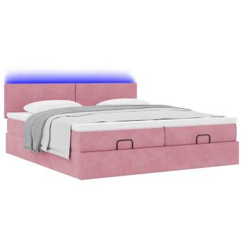 Ottoman-Bett mit Matratzen & LEDs Rosa 160x200 cm Samt