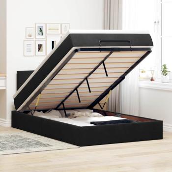 ARDEBO.de - Ottomane Bett mit Matratze & LEDs Schwarz 120x190 cm Samt