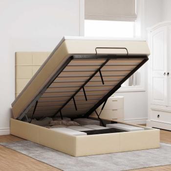 ARDEBO.de - Ottoman-Bett mit Matratze & LEDs Creme 120x190 cm Stoff