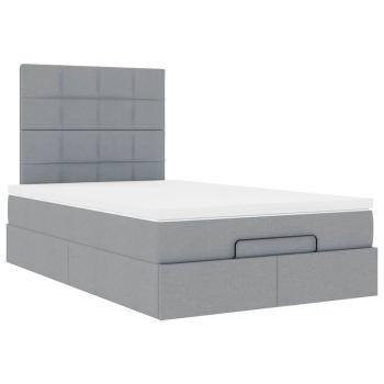 Ottoman-Bett mit Matratze & LEDs Hellgrau 120x190 cm Stoff