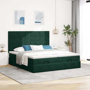 Ottoman-Bett mit Matratzen Dunkelgrün 160x200 cm Samt