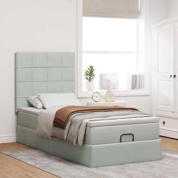 Ottoman-Bett mit Matratzen Hellgrau 100x200 cm Samt