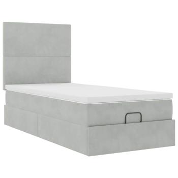 Ottoman-Bett mit Matratzen & LEDs Hellgrau 90x190 cm Samt
