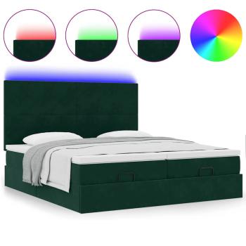 Ottoman-Bett mit Matratzen & LEDs Dunkelgrün 160x200 cm Samt