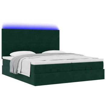 Ottoman-Bett mit Matratzen & LEDs Dunkelgrün 160x200 cm Samt