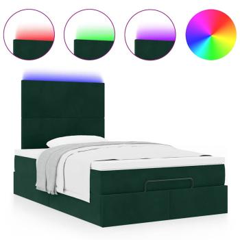 Ottoman-Bett mit Matratzen & LEDs Dunkelgrün 120x190 cm Samt