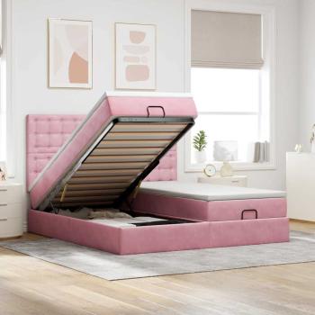 ARDEBO.de - Ottoman-Bett mit Matratzen & LEDs Rosa 160x200 cm Samt