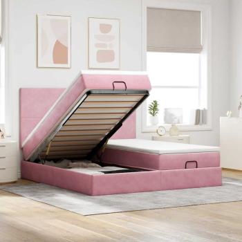 ARDEBO.de - Ottoman-Bett mit Matratzen & LEDs Rosa 160x200 cm Samt