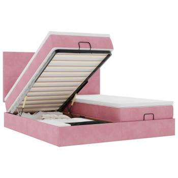 Ottoman-Bett mit Matratzen & LEDs Rosa 160x200 cm Samt