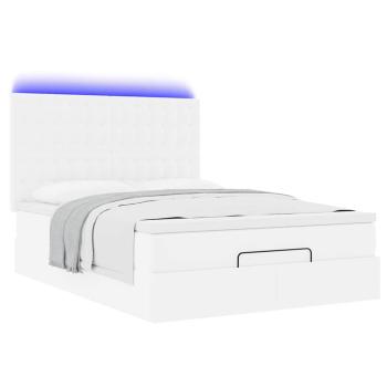 Ottoman-Bett mit Matratze & LEDs Weiß 140x190 cm Kunstleder
