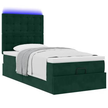 Ottoman-Bett mit Matratzen & LEDs Dunkelgrün 80x200 cm Samt