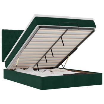 Ottoman-Bett mit Matratzen & LEDs Dunkelgrün 140x190 cm Samt