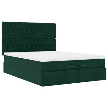 Ottoman-Bett mit Matratzen & LEDs Dunkelgrün 140x190 cm Samt
