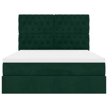 Ottoman-Bett mit Matratzen & LEDs Dunkelgrün 140x190 cm Samt