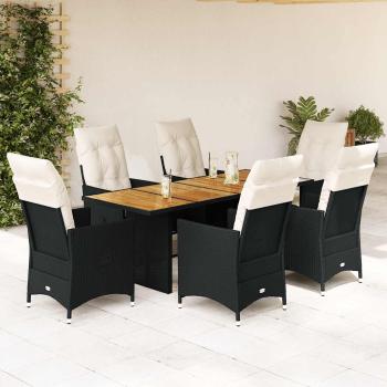 ARDEBO.de - 7-tlg. Garten-Essgruppe mit Kissen Schwarz Poly Rattan